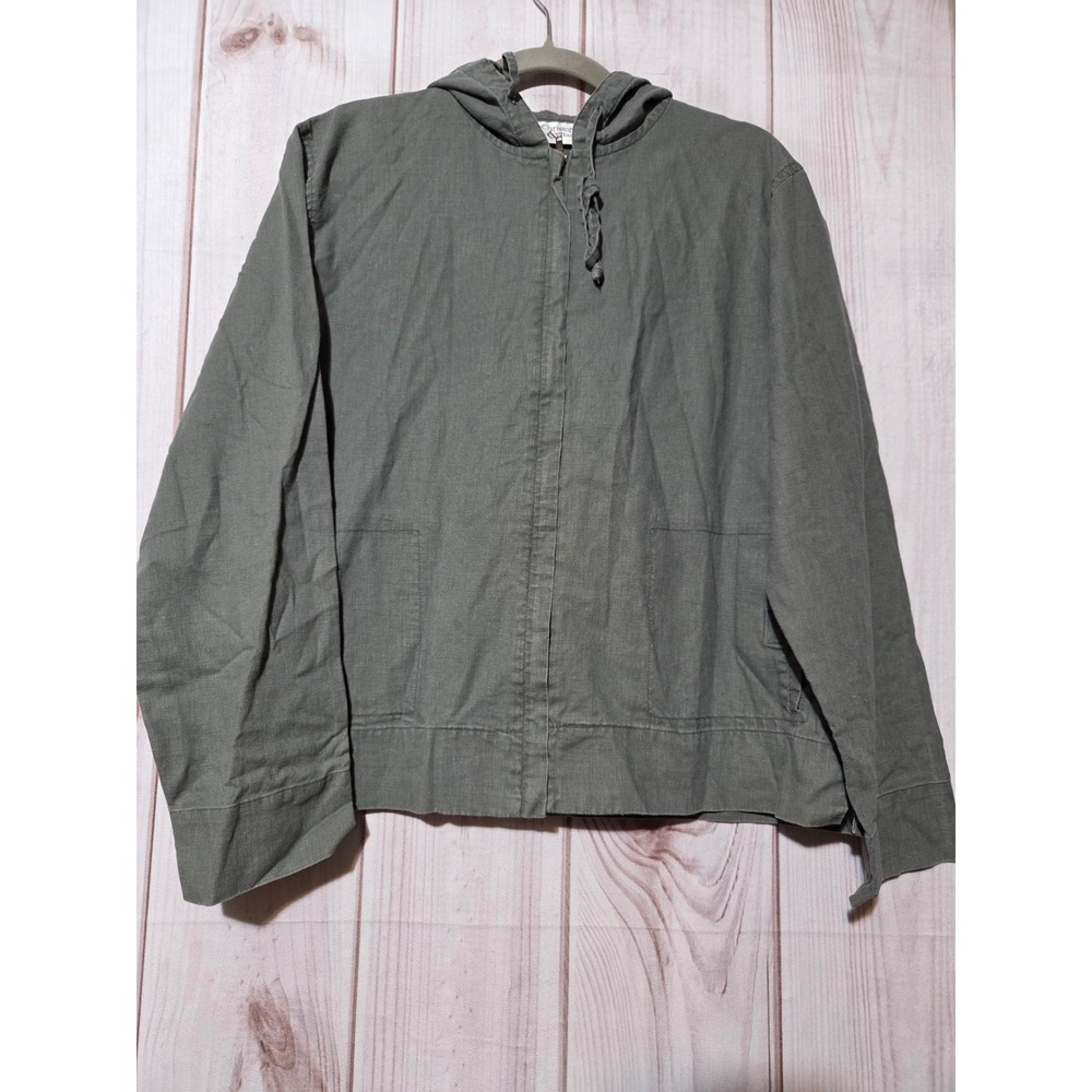 Christopher & Banks‎ Womens Linen Blend Zip Up Hoodie Jacket Olive Green Medium